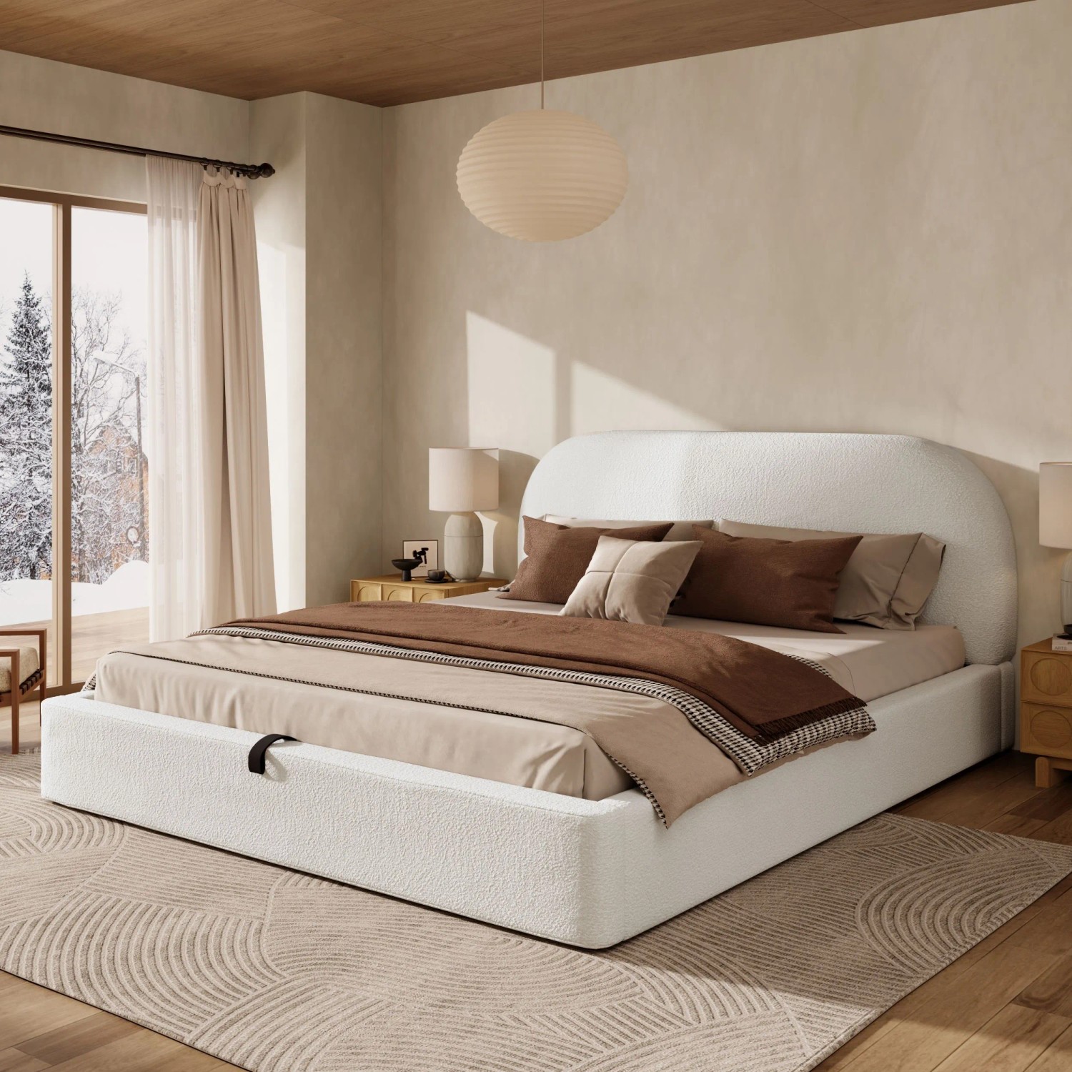 Merax Polsterbett 180 x 200 cm mit Stauraum Lattenrost Bouclé Beige