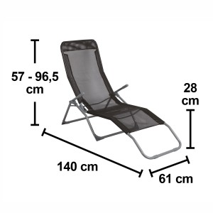 Schwarze, klappbare Sonnenliege Pando mit Textilbespannung und verstellbarer Rückenlehne.