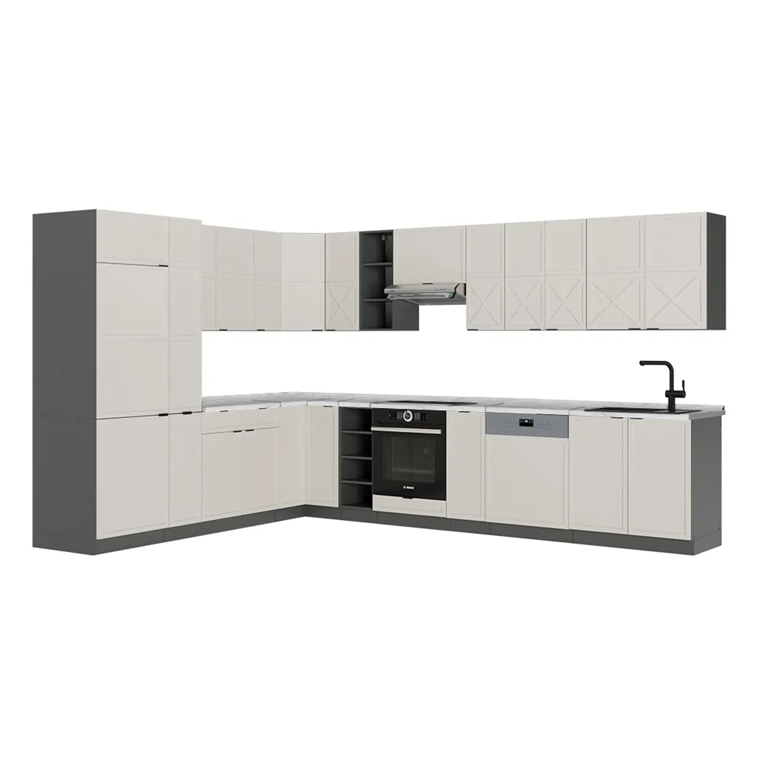 Vicco Fame-Line Eckküche GrauBeige/Anthrazit 347 x 257 cm AP Marmor ohne E-Geräte