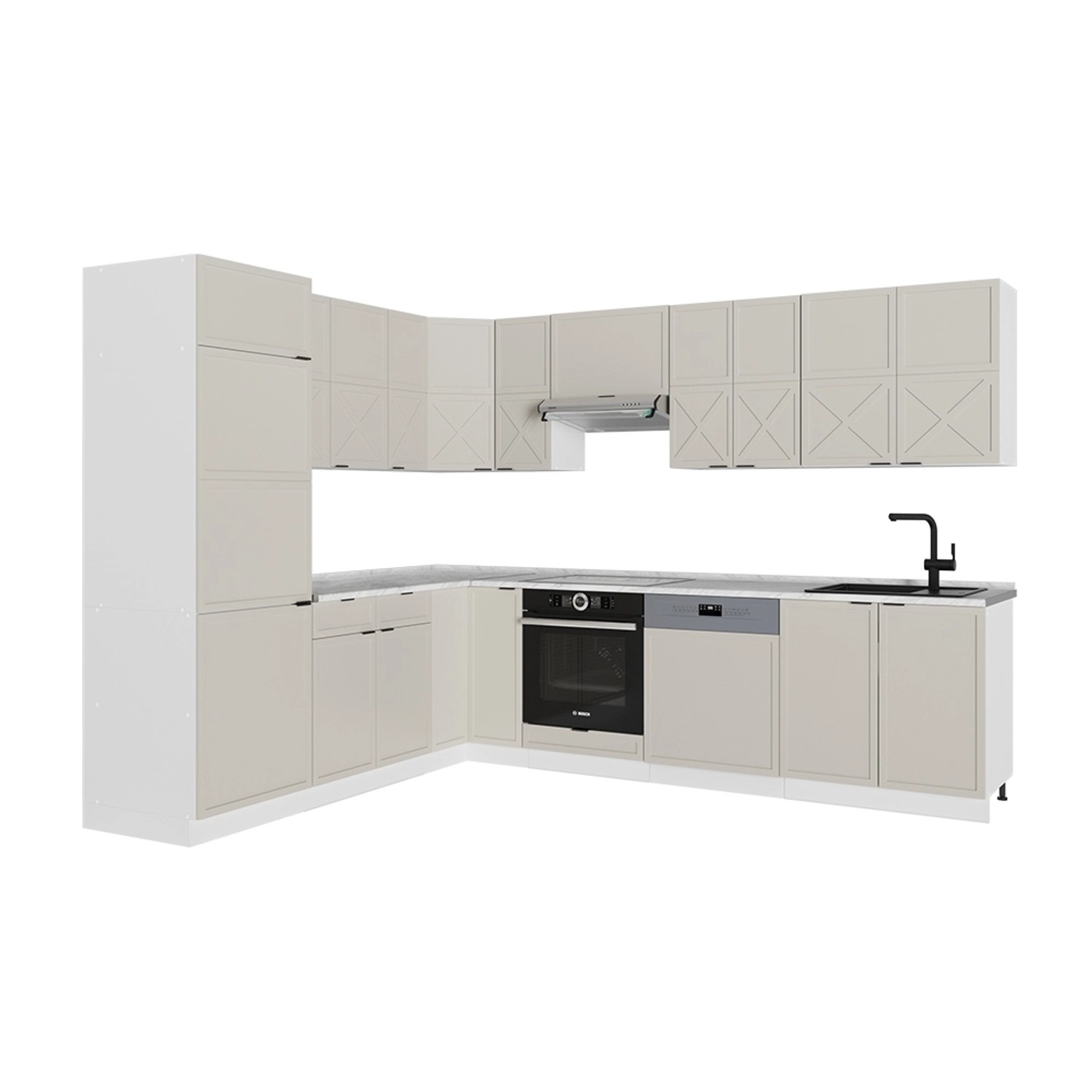 Vicco Fame-Line Eckküche GrauBeige/Weiß 227 x 287 cm AP Marmor günstig online kaufen