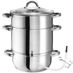Tectake Dampfentsafter  7 Teilig  Aus Edelstahl Mit Glasdeckel Für Obst und Gemüse  26 x 26 x 41 cm Silber