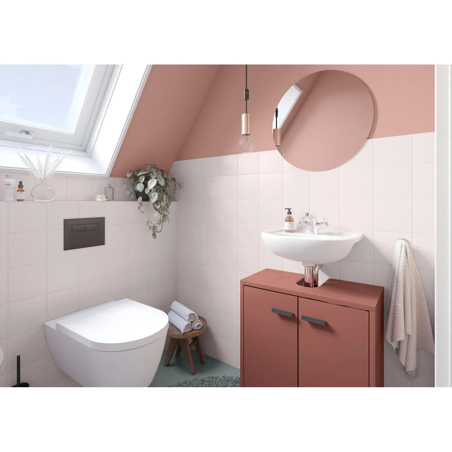Badezimmer mit Fliesenlack in Magnolie, seidenmatt, von Alpina für Bad & Küche.