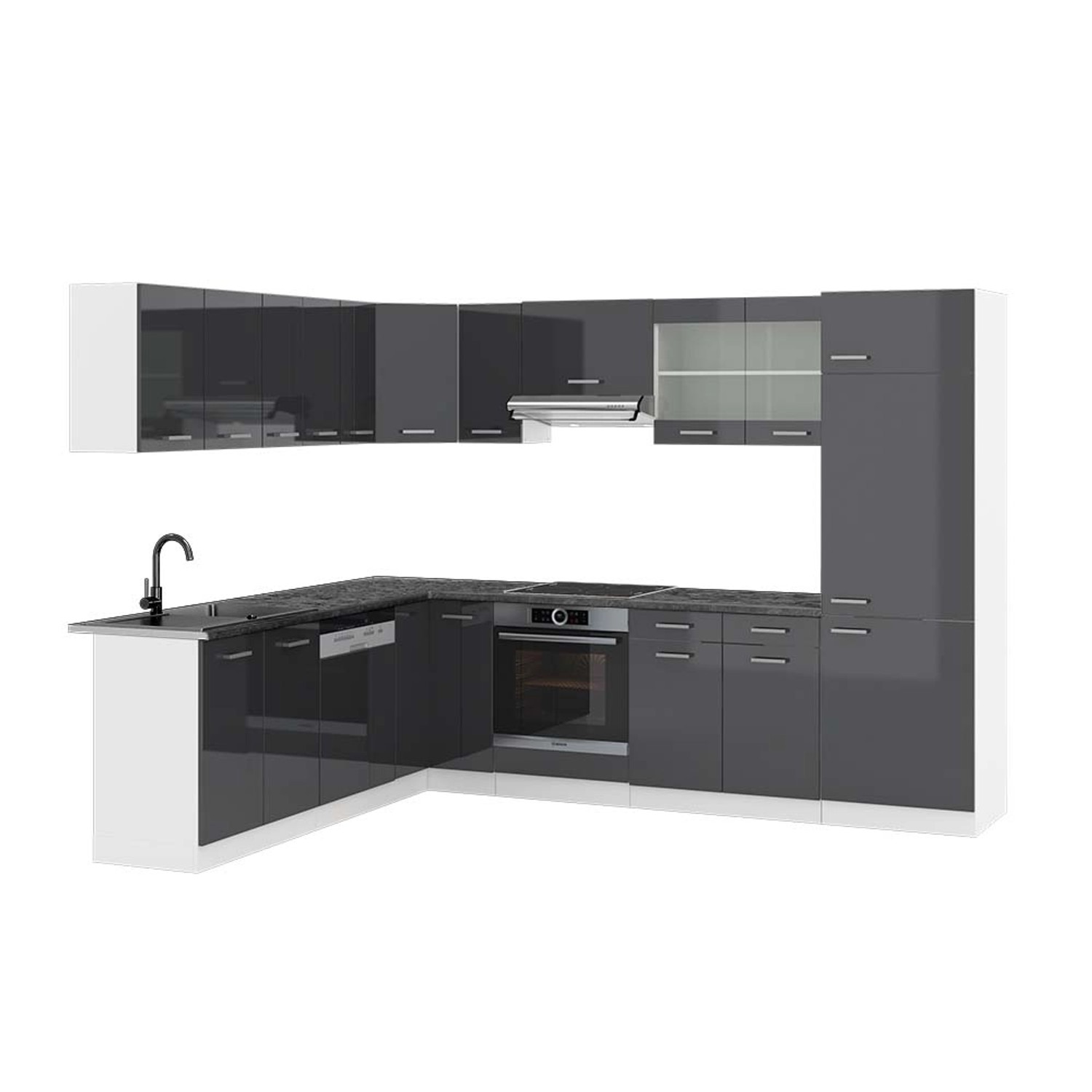 Vicco R-Line Eckküche Anthrazit Hochglanz/Weiß 227 x 287 cm AP Anthrazit günstig online kaufen