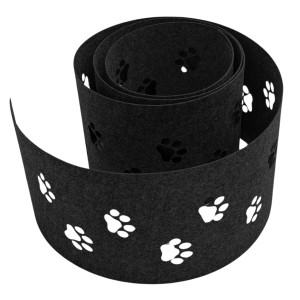 zaunzu Sichtschutz Vlies Dekor Tapsi, schwarzgrau, 2,55m, mit Pfotenmuster für Doppelstabmattenzäune.