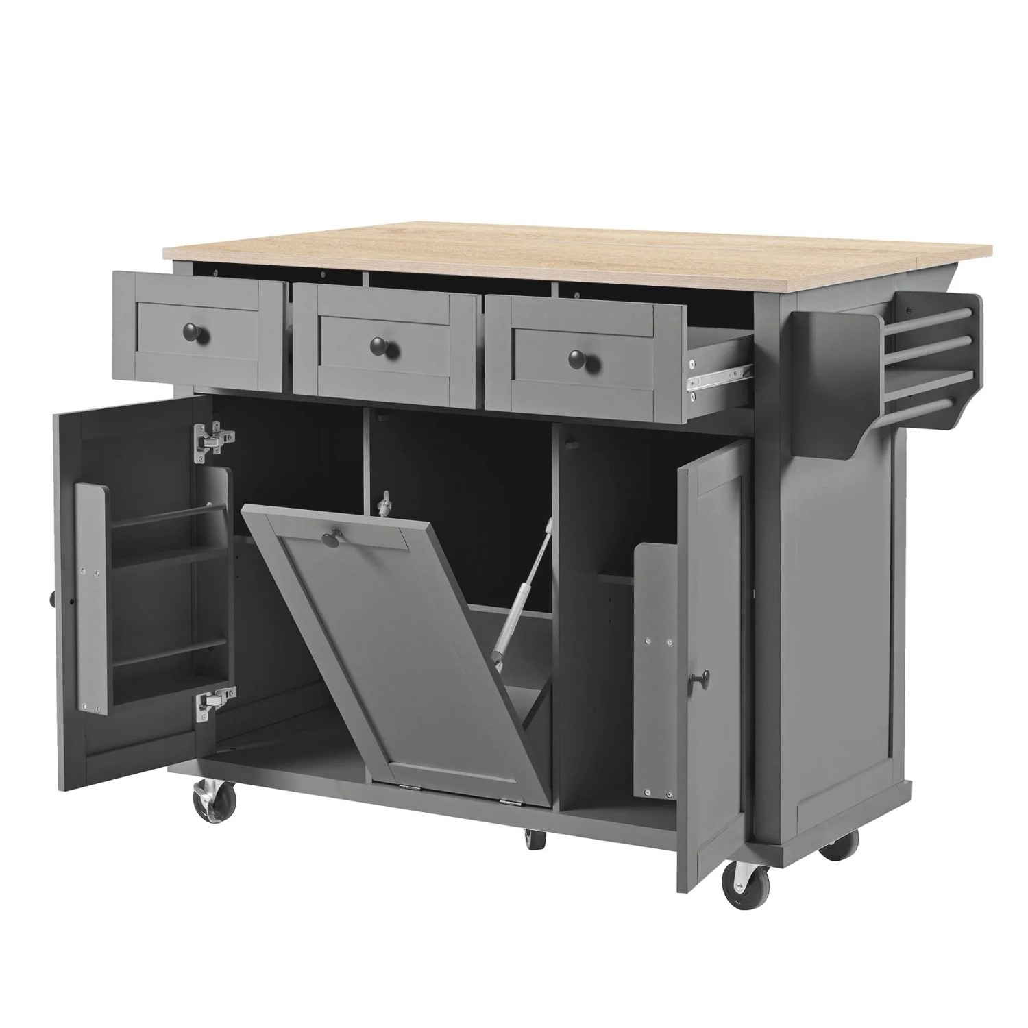 okwish Kücheninsel mit Rollen Schubladen Küche Esszimmer 112x76x92cm Grau
