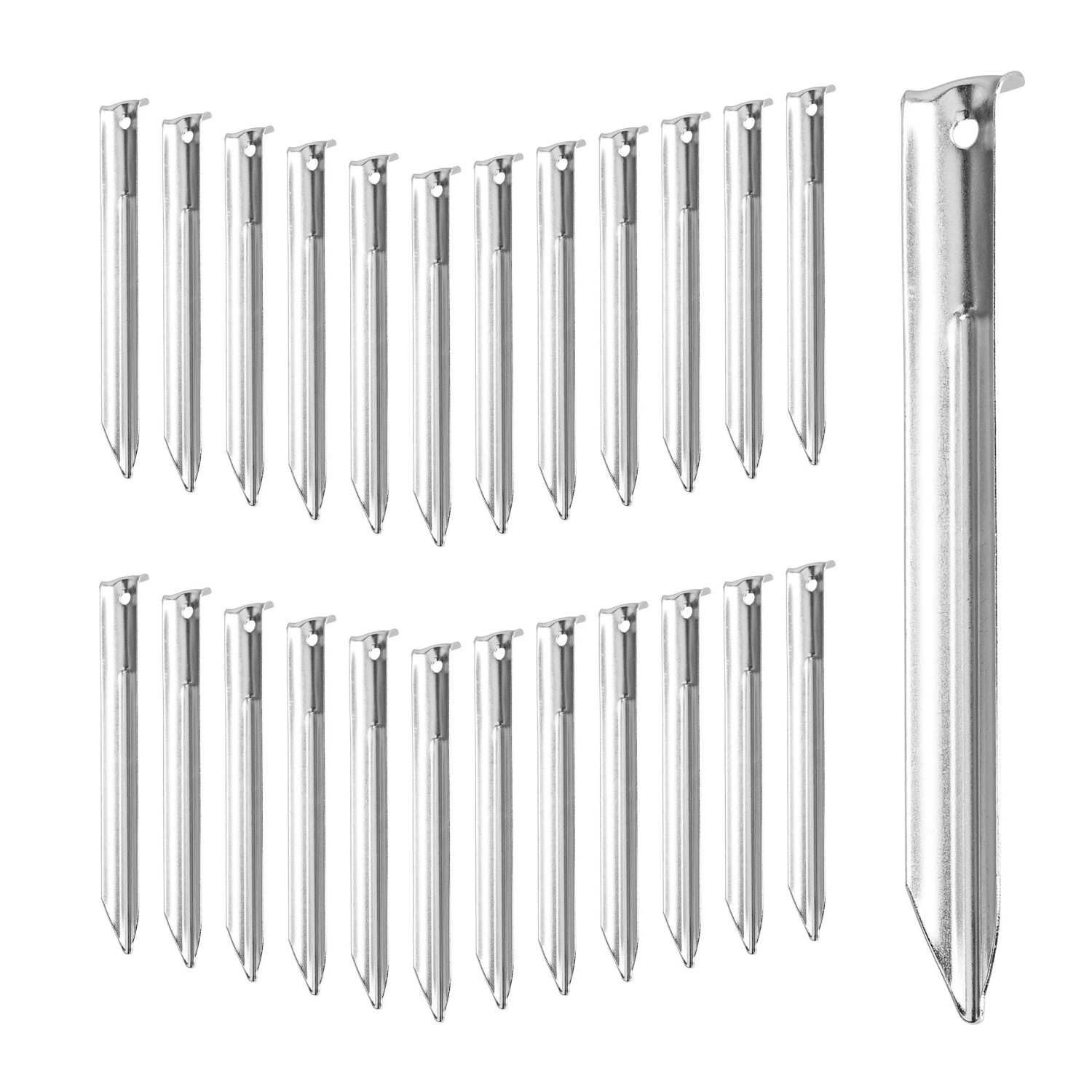 Relaxdays Zeltheringe 25er Set Stahl Silber Robust 18 cm x 2 cm x 1,5 cm