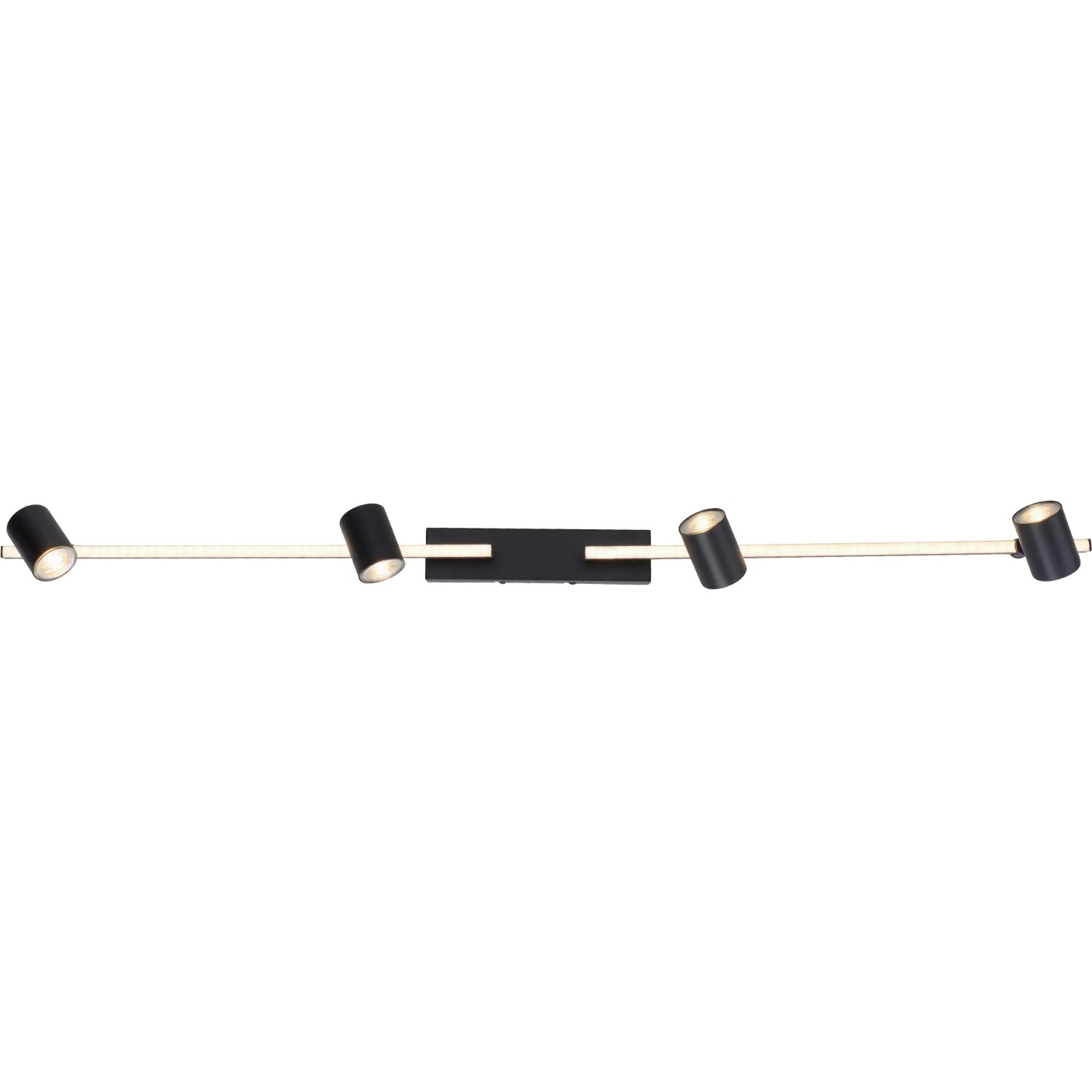 Schwarze LED-Deckenleuchte Barik mit 4 schwenkbaren Spots und LED-Leiste.