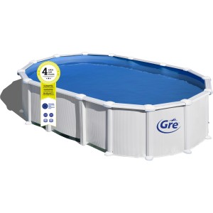 Weißer Gre Stahlwandpool Haiti, 610x375x132 cm, Ovalpool mit blauer Innenfolie.
