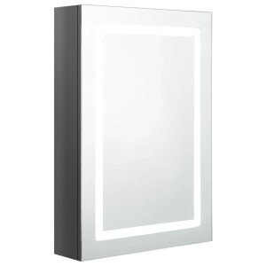 Grauer LED-Spiegelschrank fürs Bad, 50x13x70 cm, mit drei inneren Böden.