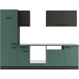 Optifit Küchenzeile in Anthrazit und Steingrün, 270 cm breit, ohne E-Geräte.