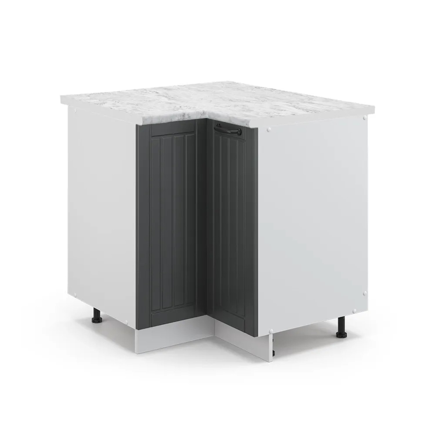 Vicco Eckunterschrank Fame-Line, anthrazit/weiß mit Marmor Arbeitsplatte, 81 cm. Küchenschrank für Ecklösungen.