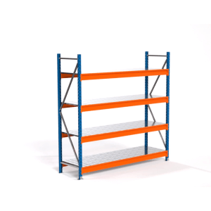 PROREGAL Industrie Weitspannregal Lagerregal MAXIMUS PRO Grundregal HxBxT 200x200x60cm 4 Stahlplatten-Fachboden Fachlast 690kg Blau/Orange