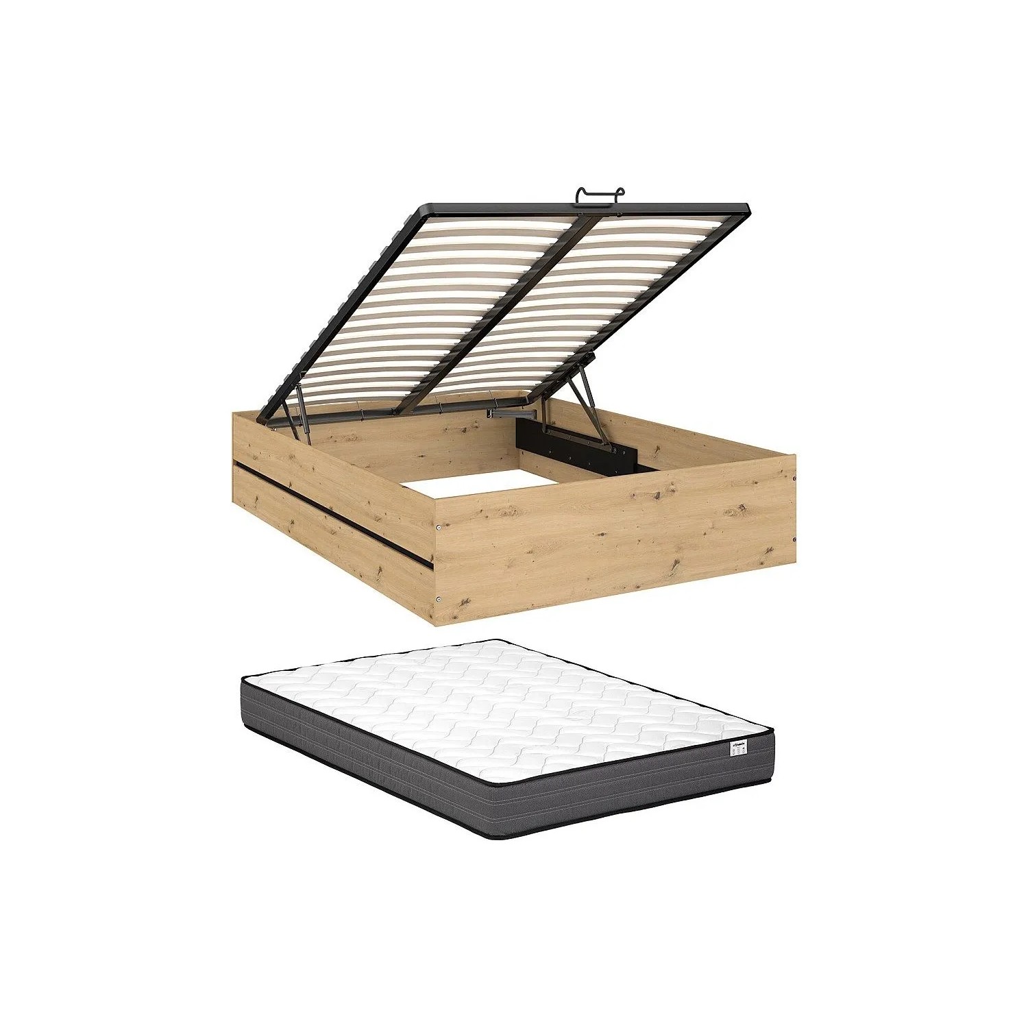 Vente-unique Bett Mit Bettkasten Ludaro Schwarz  Naturfarben Hell 168 cm