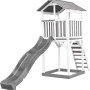 Axi Beach Tower Spielturm mit grauer Rutsche, Leiter und Sandkasten aus Holz.