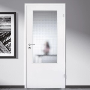 Weiße Zimmertür mit Skyscope Lichtausschnitt Mastercarree ESG Glas, 53,5x142 cm.