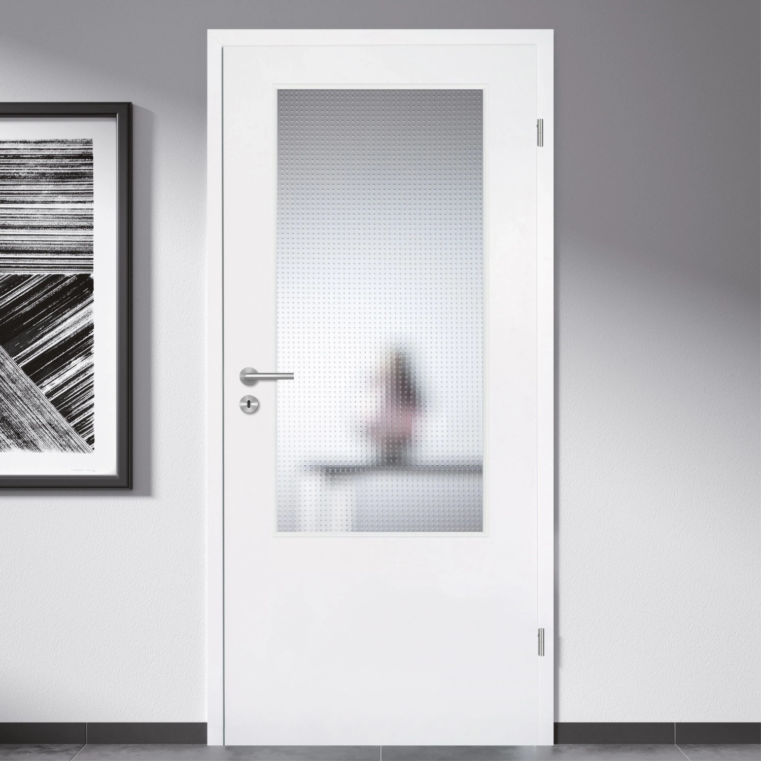 Weiße Zimmertür mit Skyscope Lichtausschnitt Mastercarree ESG Glas, 53,5x142 cm.