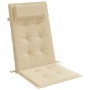 Beige Hochlehner-Auflage aus Oxford-Gewebe mit Kopfpolster und Knopfheftung für Gartenstühle.