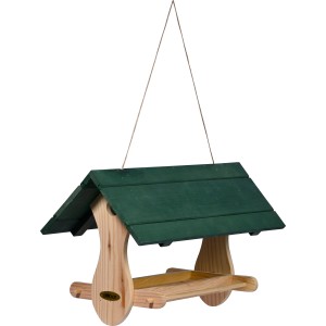 Hängendes Dobar Vogelfutterhaus Nuuk aus Holz mit grünem Dach.