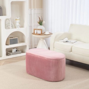 Rosa Samt-Sitzbank mit Stauraum von HOMCOM im Retro-Design, gerippt, in modernem Wohnzimmer.