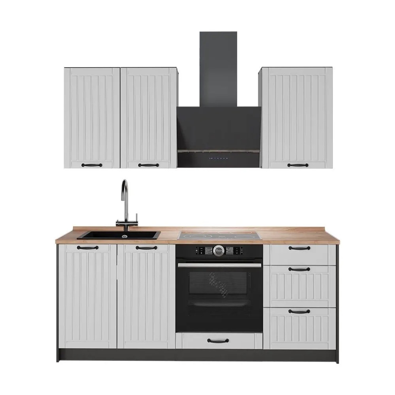 Vicco Singleküche Fame-Line Weiß Landhaus/Anthrazit 190 x 82 AP Eiche Art Nr 64868