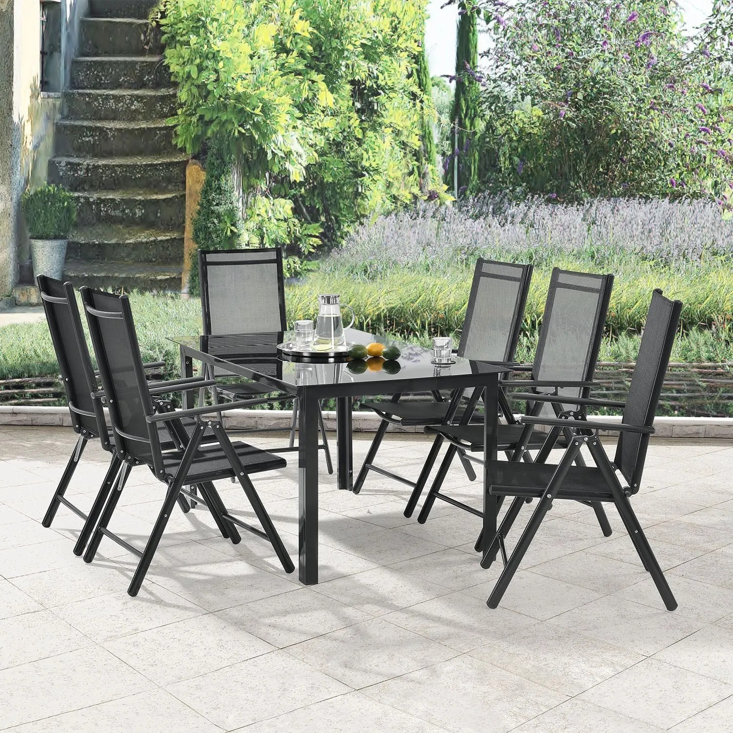 Juskys Gartentisch mit Stühlen Milano Aluminium 7 Teilig Dunkelgrau kaufen bei OBI