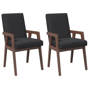 2 braune Esszimmerstühle mit schwarzen Kissen, Massivholz Gummibaum, vidaXL.