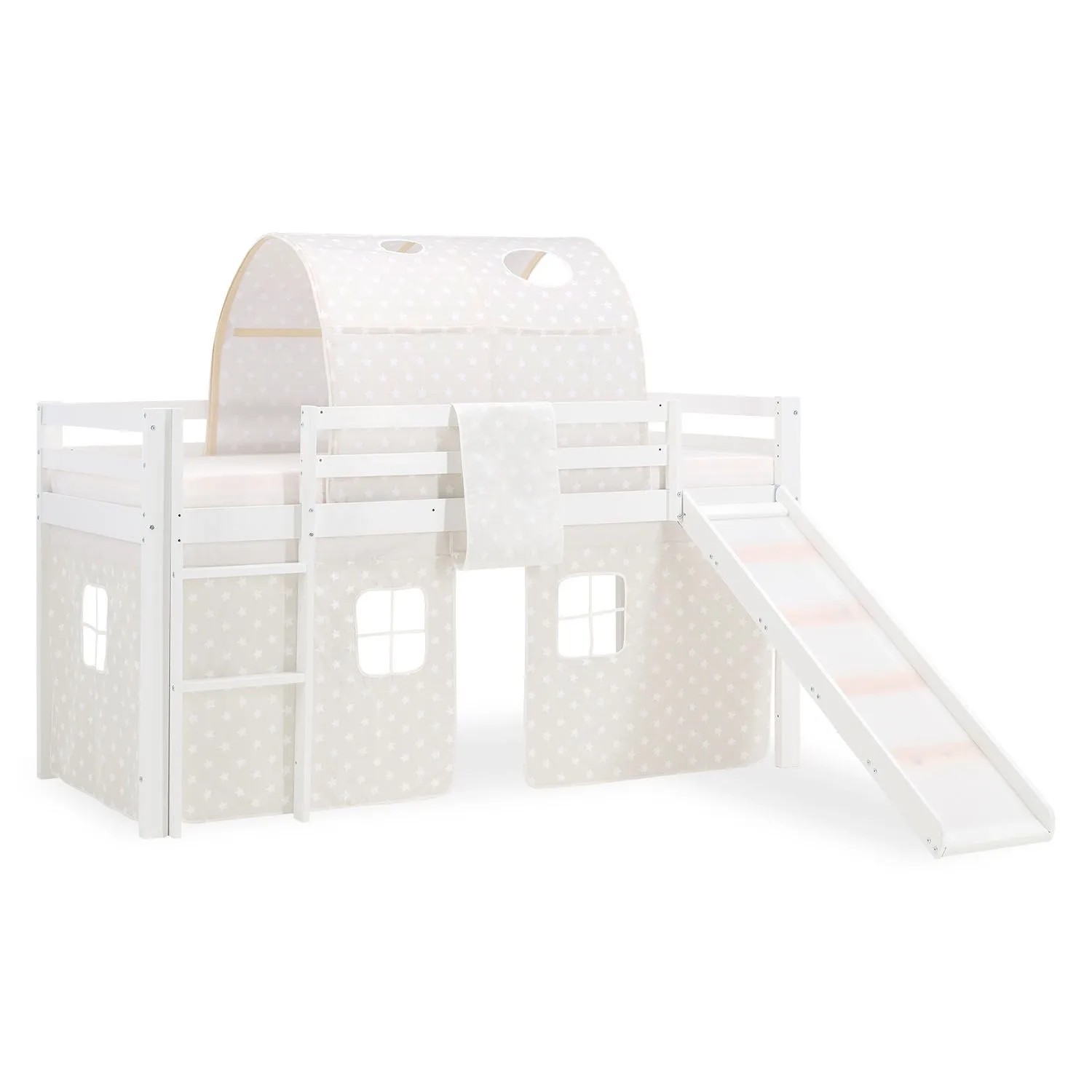 Homestyle4u Kinderhochbett 90x200 Weiß mit Lattenrost und Matratze 2775