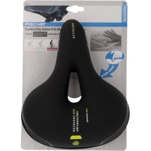Schwarzer Fischer Fahrradsattel Touren mit Memory Foam für hohen Komfort.