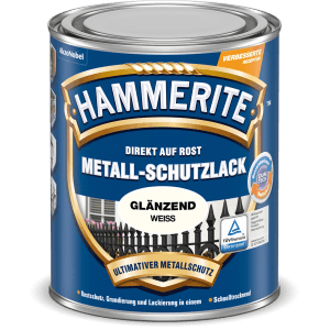 Dose Hammerite Metall-Schutzlack, Weiß glänzend, Rostschutz, Grundierung und Lack in einem.