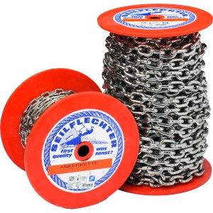 Seilflechter Ankerkette Niro A4, 6 mm, auf Spule. Edelstahl-Beschläge für Boote.