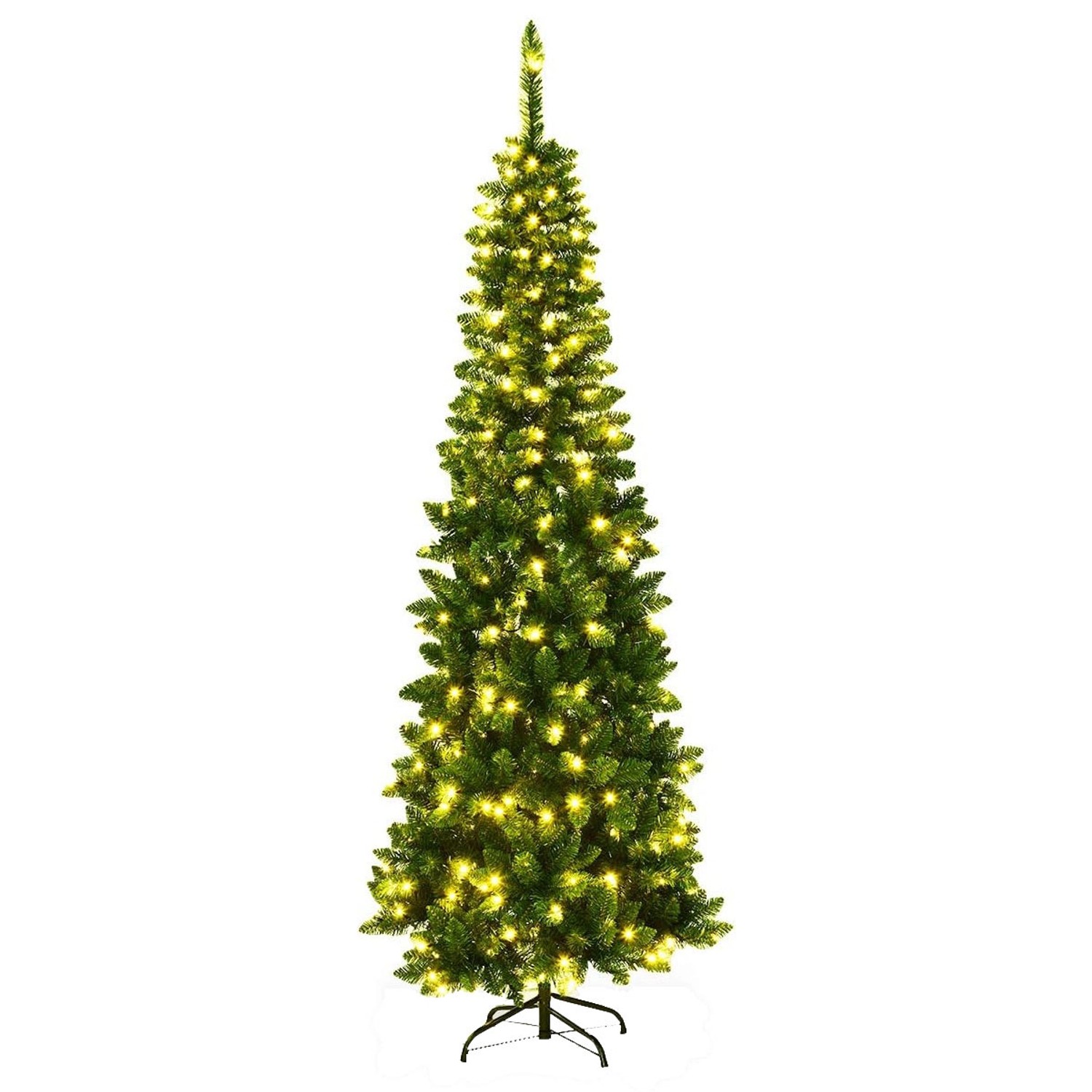 Costway Bleistift Weihnachtsbaum mit Led-Leuchten 225cm