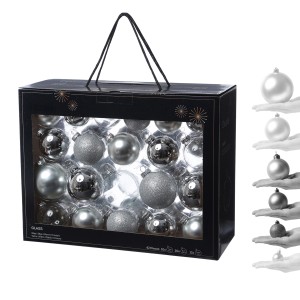 Marelida Christbaumkugeln, 42 Stk. Silber, glänzend, matt, glitzernd im Set.
