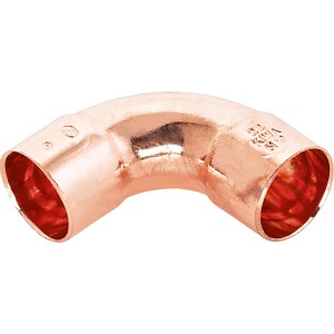 Kupfer Löt-Bogen Ø 22 mm, 90-Grad-Winkel für Kupferrohr-Verbindungen.