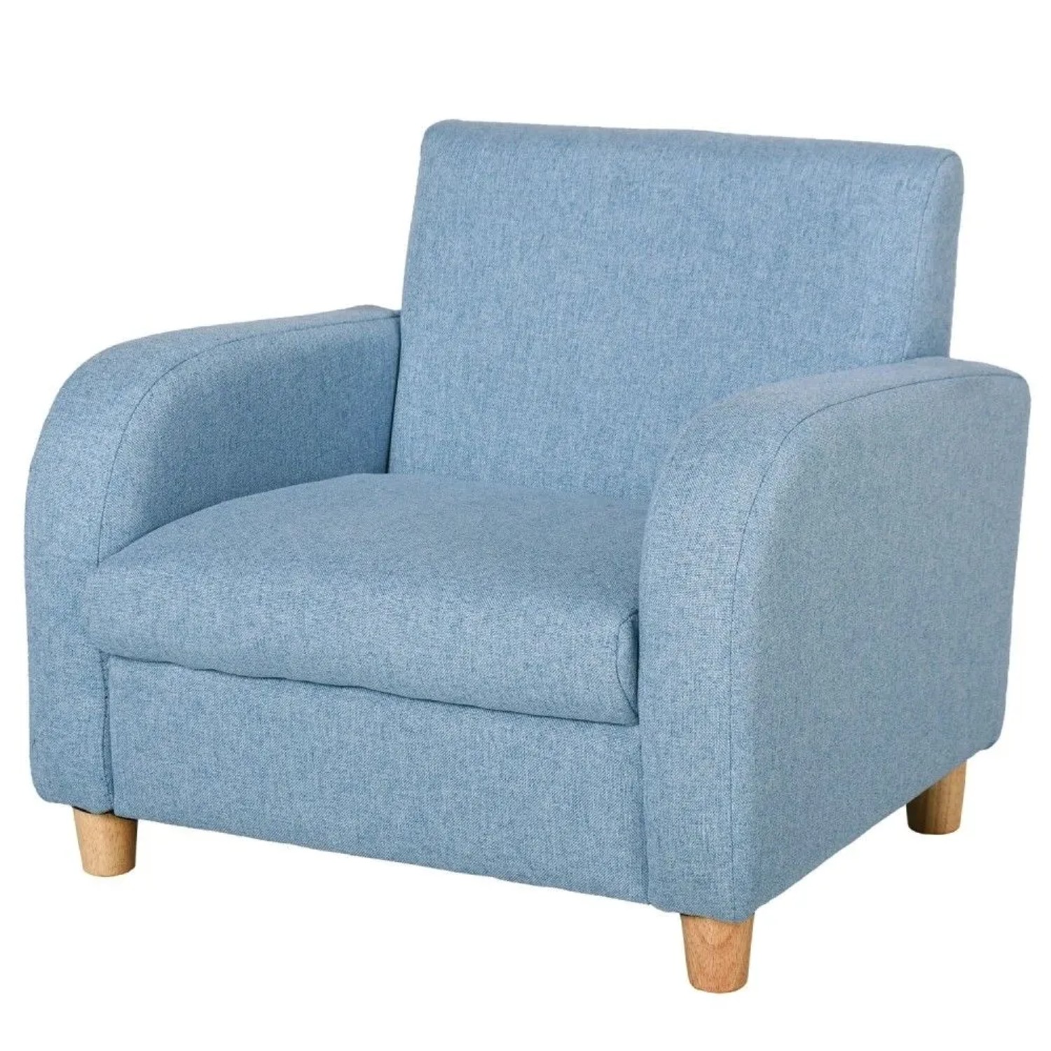 HOMCOM Kindersessel Anti-Rutsch-Füßen Holz Leinen Schaumstoff Blau 49 x 45 x 44,5 cm