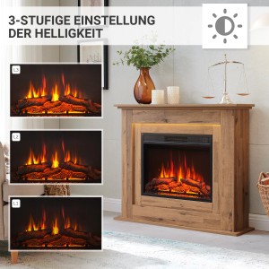 BALDERIA Elektrokamin Standkamin in dunkler Eiche mit 3D-Flammeneffekt und Helligkeitseinstellung.