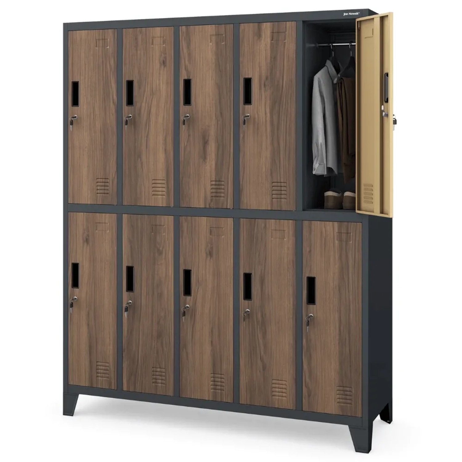 JAN NOWAK Umkleideschrank Spind BARTEK 10 Abteile 172 x 136 x 45 cm Anthrazit-Nussbaum