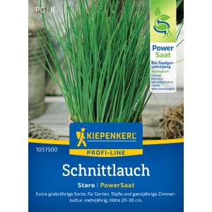 Kiepenkerl Schnittlauch Staro Samenpackung mit frischem, grünen Schnittlauch.