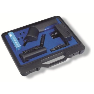 Dräger Flow-check Strömungsprüfer Set in schwarzem Koffer mit blauem Schaumstoff. Präzises Messwerkzeug für Luftstrommessung.