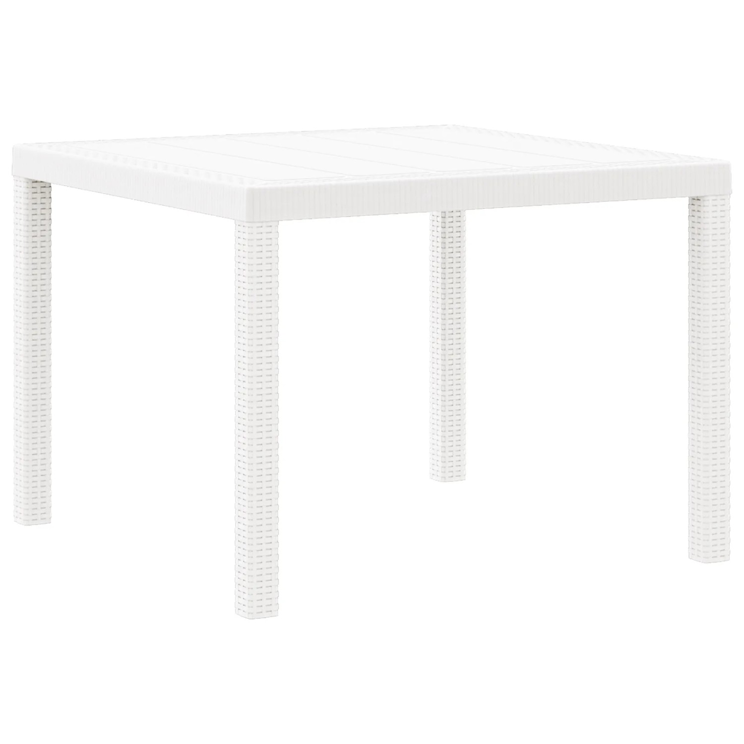 Weißes 3-tlg. Garten-Essgruppe aus Poly Rattan von vidaXL mit rechteckigem Tisch und zwei Stühlen.