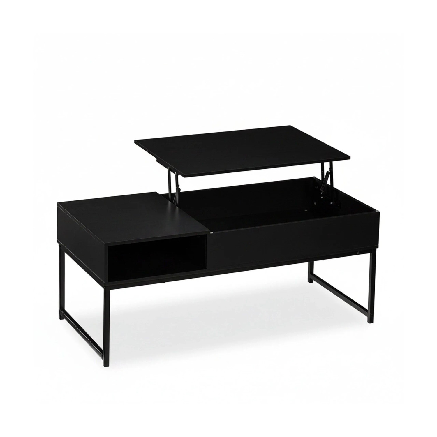 Relaxdays Couchtisch Spanplatte Eisen Schwarz Aufklappbar Höhenverstellbar 45 cm x 110 cm x 50 cm 16,4 kg