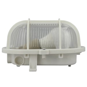 Weiße e2 elektro LED-Ovalleuchte mit Kunststoffkorb, 18,5x12,5x11 cm, für Keller und mehr.