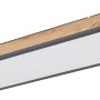 Rechteckige LED-Deckenleuchte Doro mit Holzrahmen und Fernbedienung.