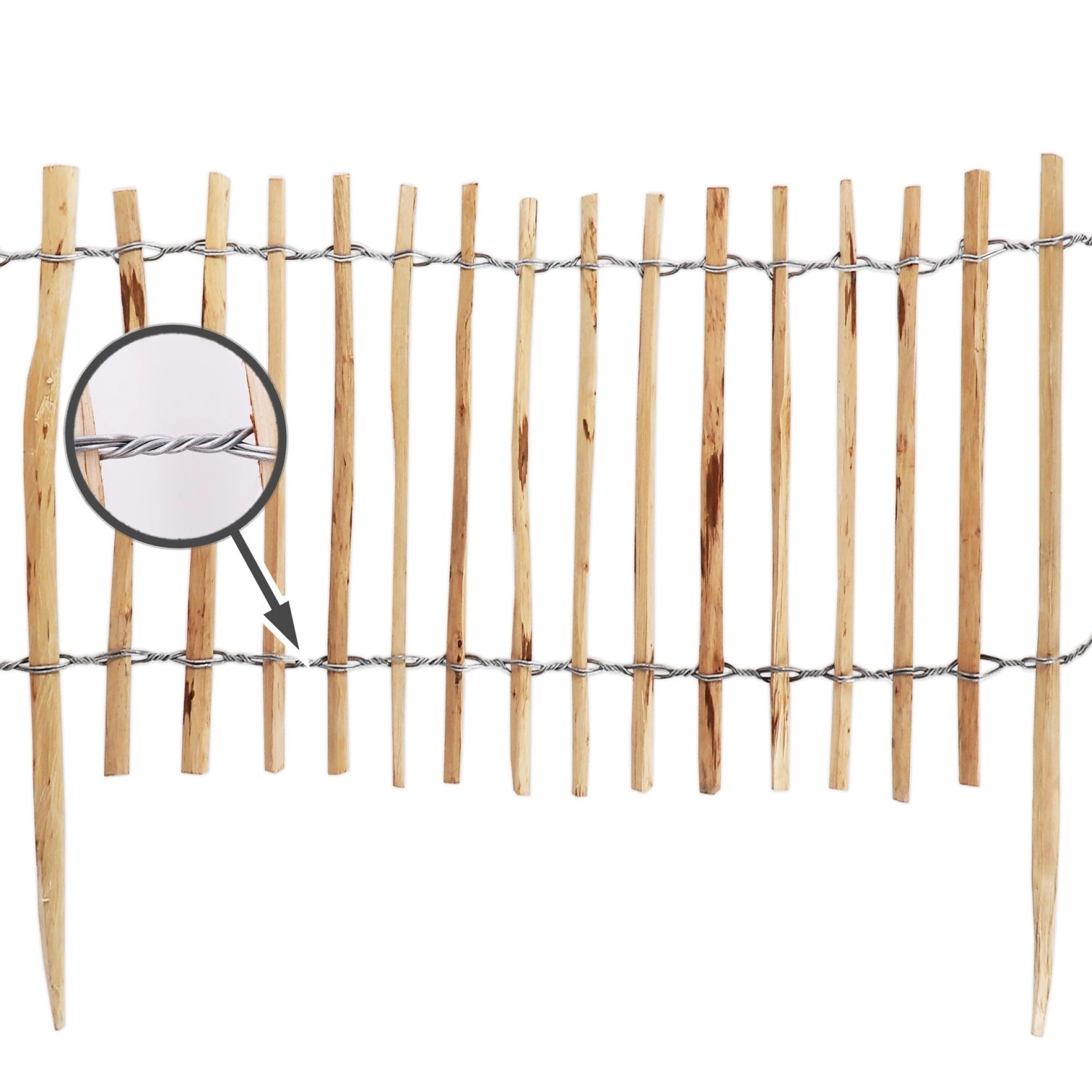 Aquagart Staketenzaun, 35cm hoch, 25m Rolle, aus Haselnussholz mit verzinktem Draht.