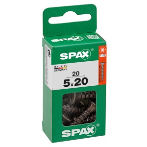Spax Universalschrauben, 5x20 mm, verzinkt, schwarz, 20 Stück im grünen Karton.