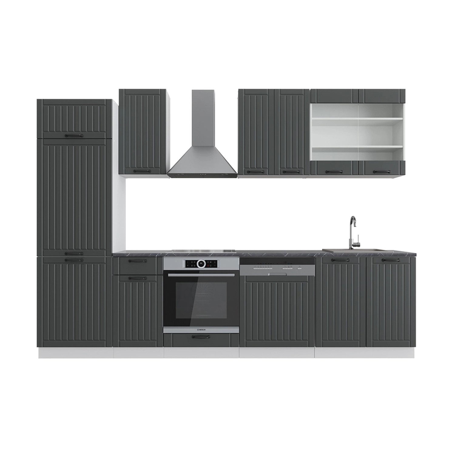 Vicco Fame-Line Küchenzeile Anthrazit Landhaus/Weiß 300 cm AP Anthrazit günstig online kaufen