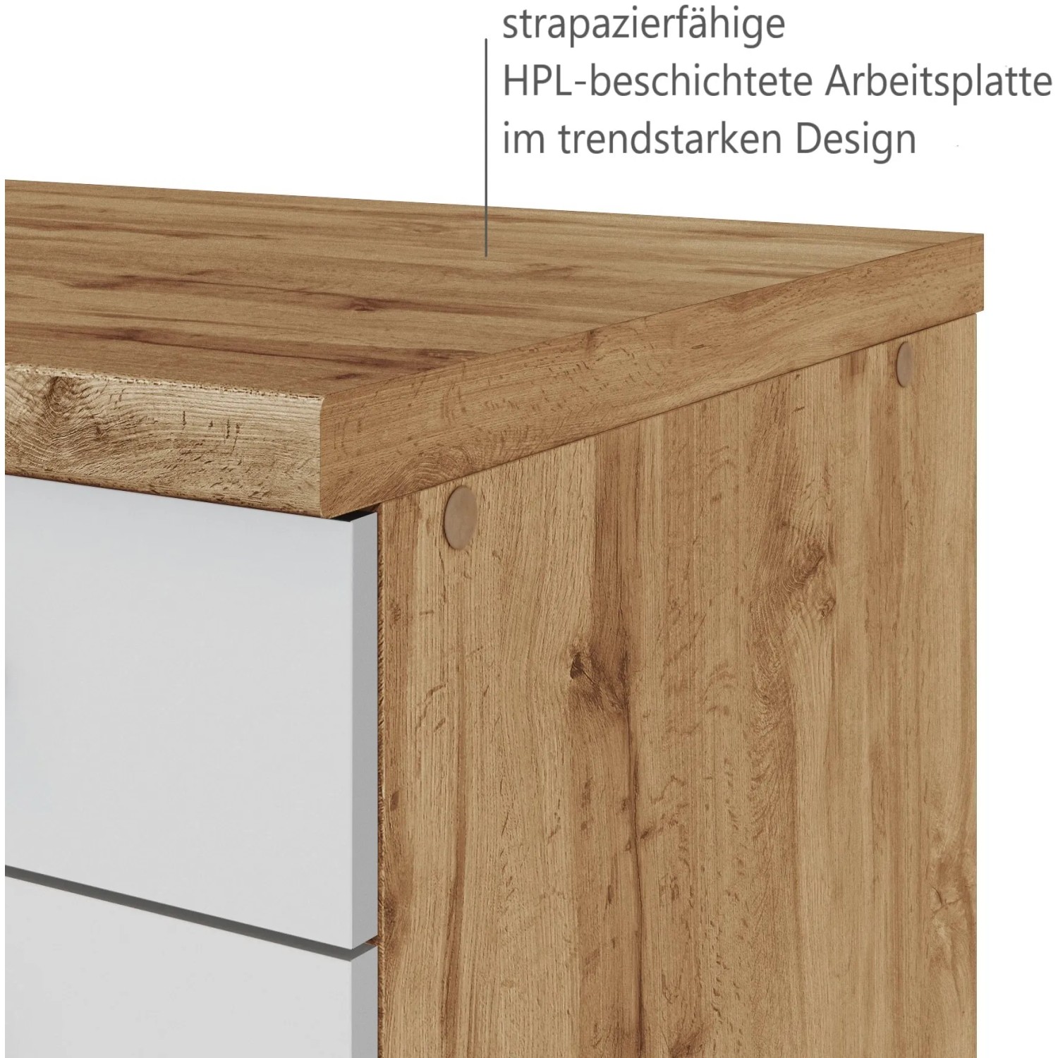 Detailaufnahme: Held Möbel Auszugsschrank Sorrento, 50x85x60 cm, Weiß-Wotanei Dekor, Küchenunterschrank.