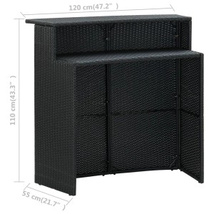 Schwarzes 3-tlg. vidaXL Gartenbar-Set aus Rattan mit Tisch und Hockern, ideal für Garten und Terrasse.