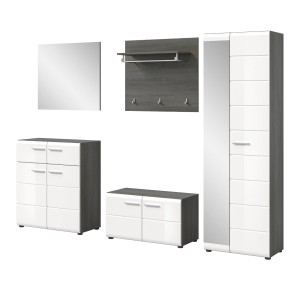 Inn.Furn Garderoben-Set 5-teilig Weiß Hochglanz Grau 250 cm Rumba