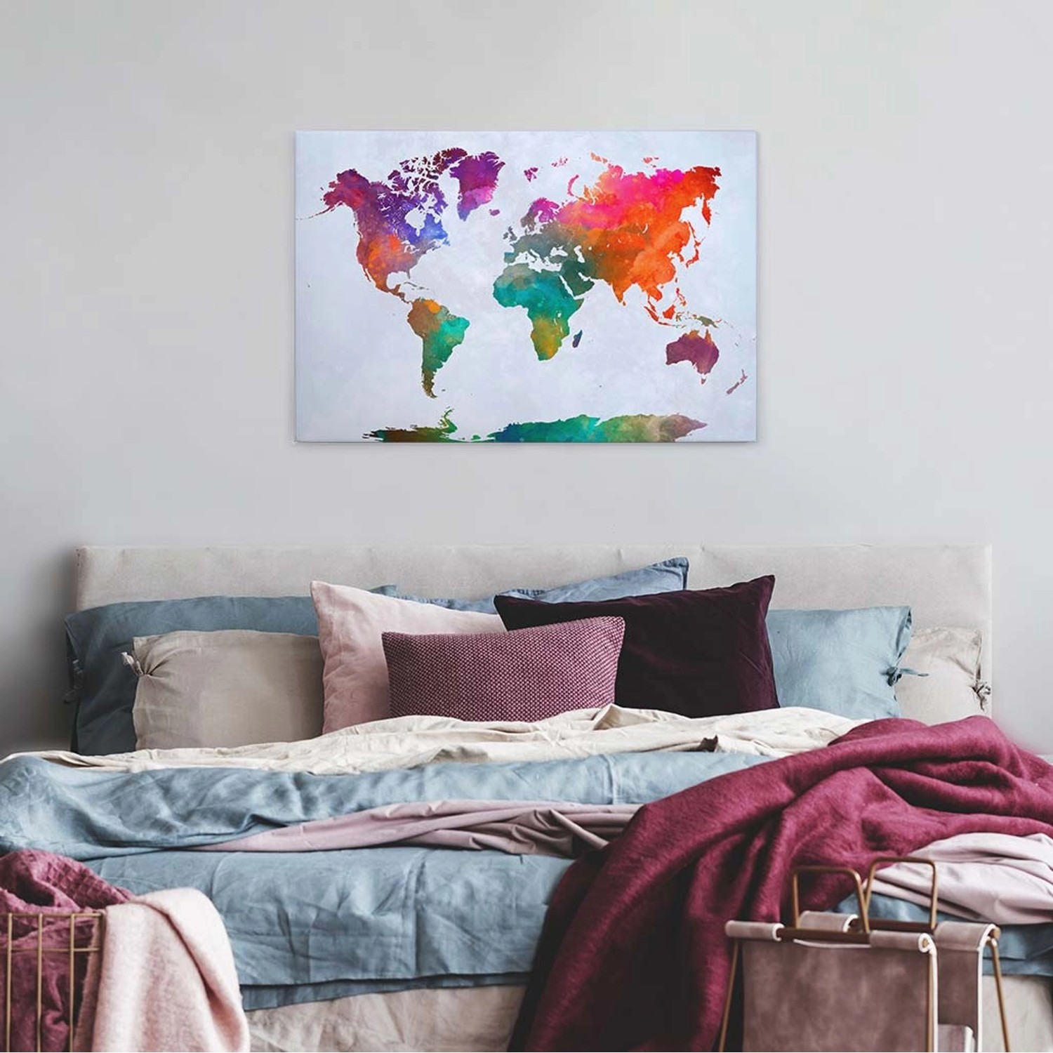 Bricoflor Wandbild Mit Weltkarte Bunt Wasserfarben Leinwand Bild Ideal Für günstig online kaufen