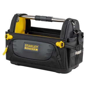 STANLEY FATMAX Trage Quick Access, schwarz-gelb, mit stabilem Stahlgriff und offenen Fächern für Werkzeuge.